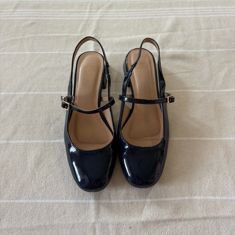 Navy Blue Patent Mary Jane Slingback Flats